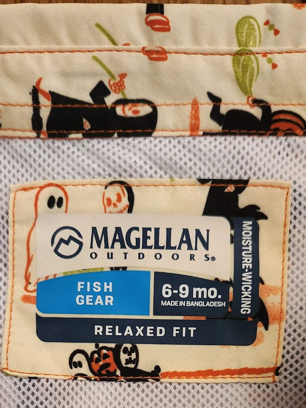Magellan Outdoors Halloween Print Onesie -Yellow w Black & Orange 6-9 Months NEW
